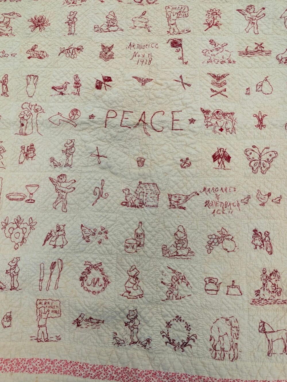 Vintage WWI Armistice Redwork Quilt PEACE 1918 - Picture 3 of 7